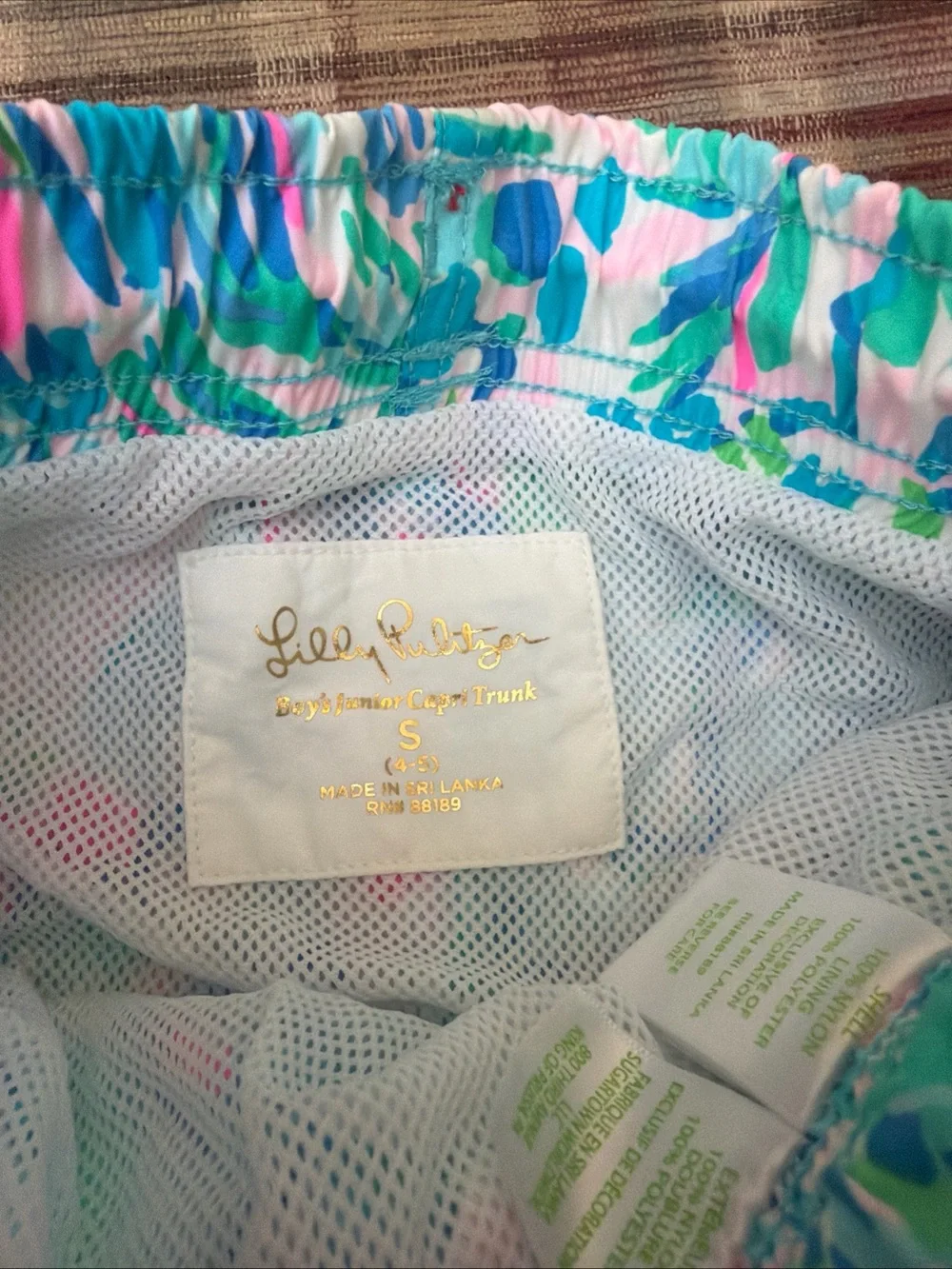 Lilly Pulitzer Girls Swim Trunks in Turquoise, Pink, Lime & White